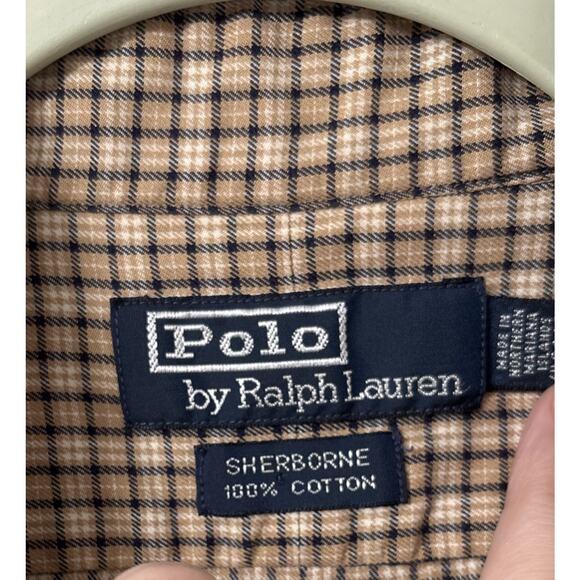 VTG Polo Ralph Lauren Mens Shirt Large Khaki Brown Plaid Button Down Sherborne - Picture 10 of 12
